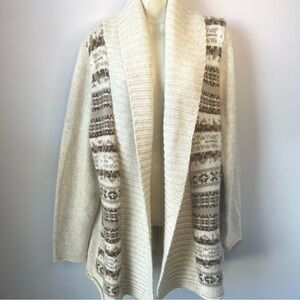 St. John’s Bay Fair Isle Cream/Brown Cardigan Shawl Sweater Size 1X Cottagecore